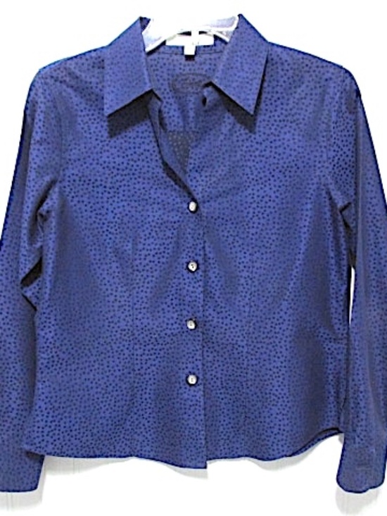 Foxcroft Tops - Foxcroft Non-Iron Blue Patterned Fitted Cotton Blouse, Size 4P